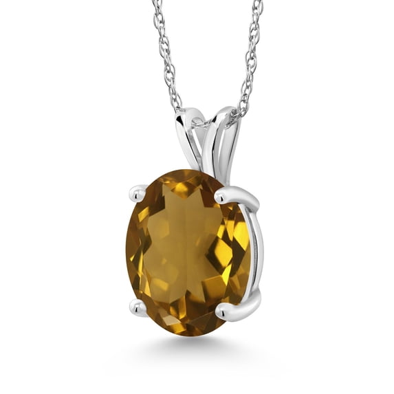 Gem Stone King 14K White Gold Whiskey Quartz Pendant Necklace for Women (3.00 Cttw, Gemstone Birthstone, Oval 11X9MM, With 18 inch Chain)