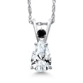 thumbnail image 1 of Gem Stone King 14K White Gold White Created Sapphire and Black Diamond Pendant Necklace for Women | 1.03 Cttw | Gemstone September Birthstone | Pear Shape 7X5MM | With 18 inch Chain, 1 of 6