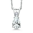 thumbnail image 1 of Gem Stone King 14K White Gold White Created Sapphire Pendant Necklace for Women | 1.04 Cttw | Gemstone September Birthstone | Pear Shape 7X5MM | With 18 inch Chain, 1 of 6