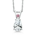 thumbnail image 1 of Gem Stone King 14K White Gold White Created Sapphire and Pink Lab Grown Diamond Pendant Necklace for Women | 1.62 Cttw | Gemstone September Birthstone | Pear Shape 9X6MM | With 18 inch Chain, 1 of 6