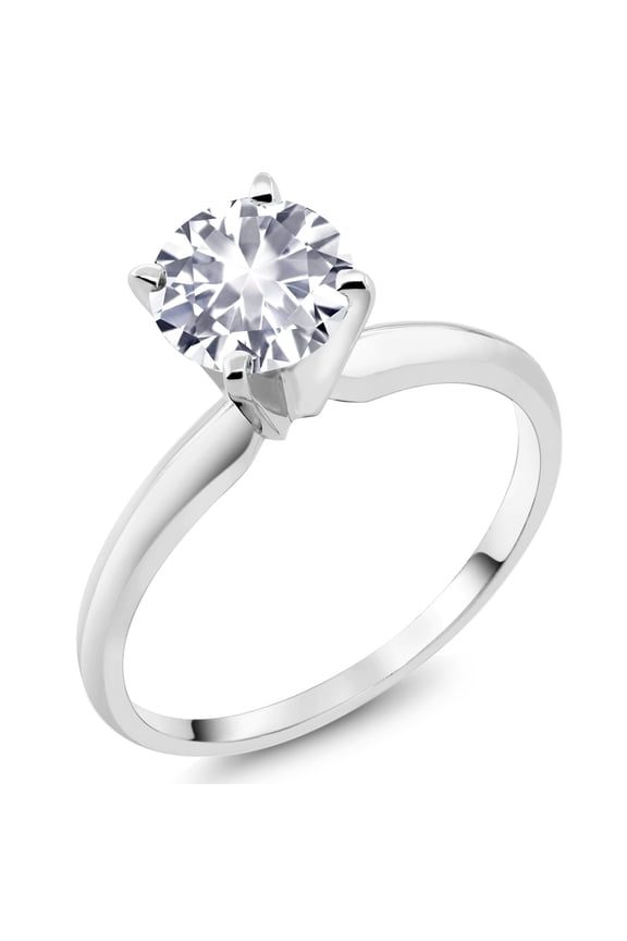 14K White Gold White Created Sapphire Solitaire Engagement 4-Prong Ring for Women | 1.00 Cttw | Round 6MM | Gemstone September Birthstone | Size 5