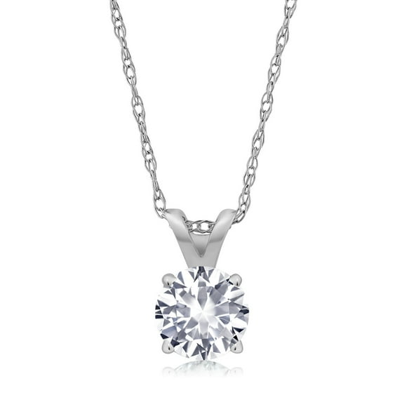 Gem Stone King 14K White Gold White Created Sapphire Pendant Necklace for Women | 0.25 Cttw | Gemstone September Birthstone | Round 4MM | With 18 inch Chain