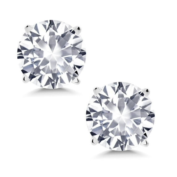 Gem Stone King 14K White Gold White Created Sapphire Stud Earrings | 2.00 Cttw | Round 6MM | Gold Earrings for Women Men