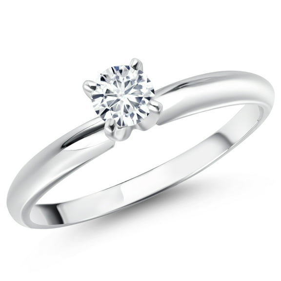 Gem Stone King 14K White Gold White Lab Grown Diamond Engagement Ring for Women | 0.27 Cttw | Round 4MM | Wedding Solitaire Engagement Anniversary Promise Gold Ring for Women