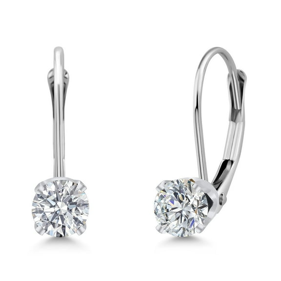 Gem Stone King 14K White Gold White Lab Grown Diamond Leverback Earrings for Women | 0.54 Cttw | Gemstone April Birthstone | Round 4MM | DEF Color | VVS-VS Clarity