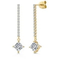 thumbnail image 1 of Gem Stone King 14K Yellow Gold White Lab Grown Diamond Long Liner Dangle Earrings | 1.80 Cttw | Gemstone April Birthstone | Princess 5MM | White Gold Chain Drop Earring, 1 of 6