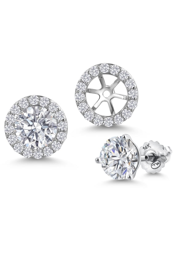 14K White Gold White Lab Grown Diamond Martini 3 Prong Secure Screw-Backs Stud Earrings for Women with Removable Jackets | 1.96 Cttw | Gemstone April Birthstone | Round 6MM