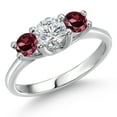 thumbnail image 1 of Gem Stone King 14K White Gold White Lab Grown Diamond & Red Rhodolite Garnet 3-Stone Engagement Ring | 1.24 Cttw | Round 5MM and 4MM | Three Stone Wedding Anniversary Promise Ring for Women (Size 7), 1 of 6