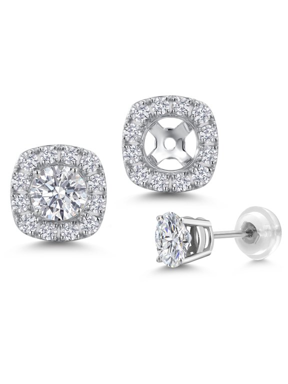 14K White Gold White Lab Grown Diamond Removable Earrings Jackets for Women | 1.04 Cttw | Gemstone April Birthstone | Round 4.5MM