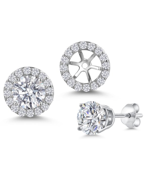 14K White Gold White Lab Grown Diamond Removable Earrings Jackets for Women | 1.96 Cttw | Gemstone April Birthstone | Round 6MM