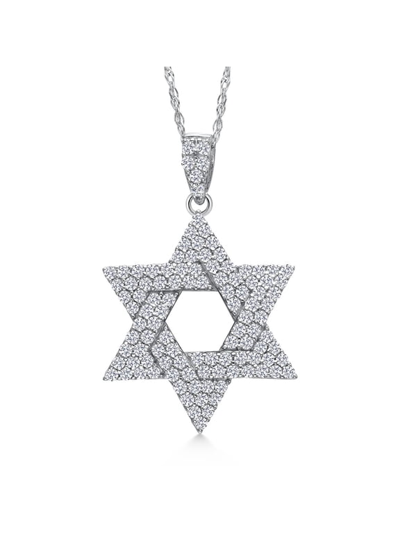 14K White Gold White Lab Grown Diamond Star of David Pendant Necklace | 0.76 Cttw | G-H Color | VS2 - SI1 Clarity | Gold Necklace for Women By Keren Hanan | With 18 inches Chain