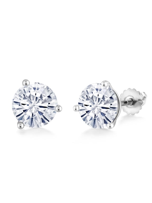 14K White Gold White Moissanite 3 Prong Martini Screw Back Stud Earrings for Women Men (3.80 Cttw, Gemstone Birthstone, Round 8MM)