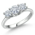 thumbnail image 1 of Gem Stone King 14K White Gold White Moissanite 3-Stone Engagement Ring | 0.96 Cttw | Round 5MM and 4MM | Three Stone Wedding Anniversary Promise Ring for Women (Size 7), 1 of 6