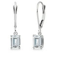 thumbnail image 1 of Gem Stone King 14K White Gold White Moissanite Leverback Dangle Earrings for Women | 1.14 Cttw | Gemstone Birthstone | Emerald Cut 6X4MM, 1 of 7