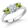 thumbnail image 1 of Gem Stone King 14K White Gold White Moissanite & Green Peridot 3-Stone Engagement Ring | 1.10 Cttw | Round 5MM and 4MM | Three Stone Wedding Anniversary Promise Ring for Women (Size 7), 1 of 6