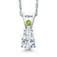 thumbnail image 1 of Gem Stone King 14K White Gold White Moissanite and Green Peridot Pendant Necklace for Women | 0.72 Cttw | Gemstone Birthstone | Pear Shape 7X5MM | With 18 inch Chain, 1 of 6