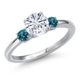 thumbnail image 1 of Gem Stone King 14K White Gold White Moissanite and London Blue Topaz Engagement Ring for Women | 1.26 Cttw | Round 6.5MM | Gemstone Birthstone | Size 8, 1 of 6