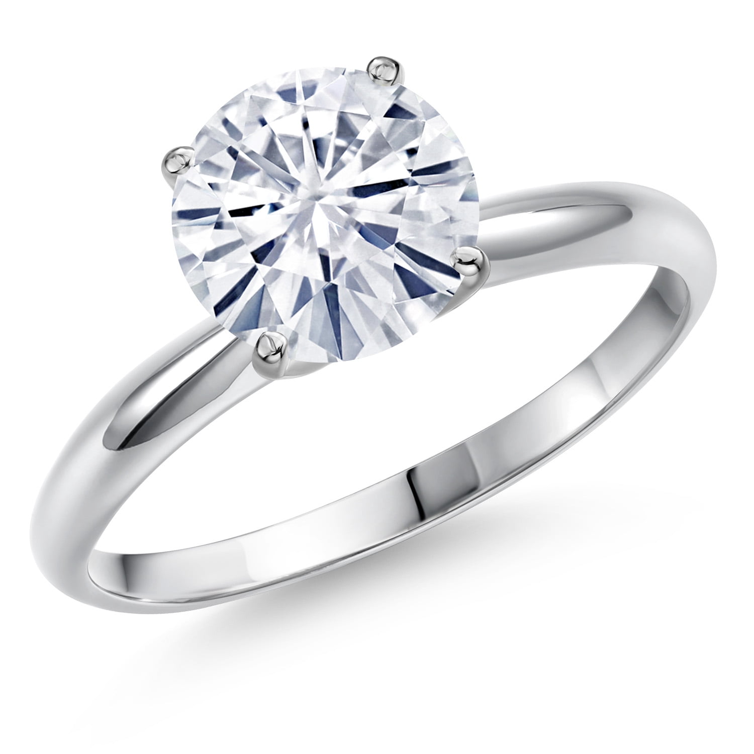 Gem Stone King 14K White Gold White Moissanite Solitaire Engagement Ring | 1.90 Cttw | Round 8MM | Wedding Engagement Anniversary Promise Ring for Women