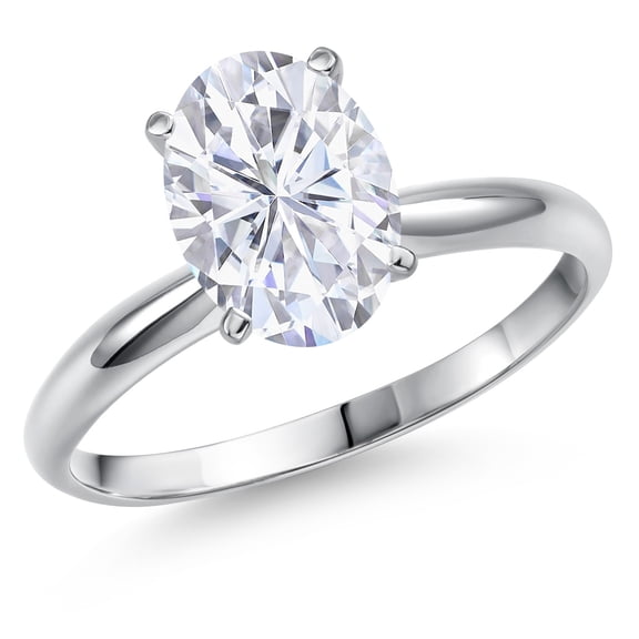 Gem Stone King 14K White Gold White Moissanite Solitaire Engagement Ring | 2.10 Cttw | Oval 9X7MM | Wedding Anniversary Promise Ring for Women | Available in Size 5,6,7,8,9