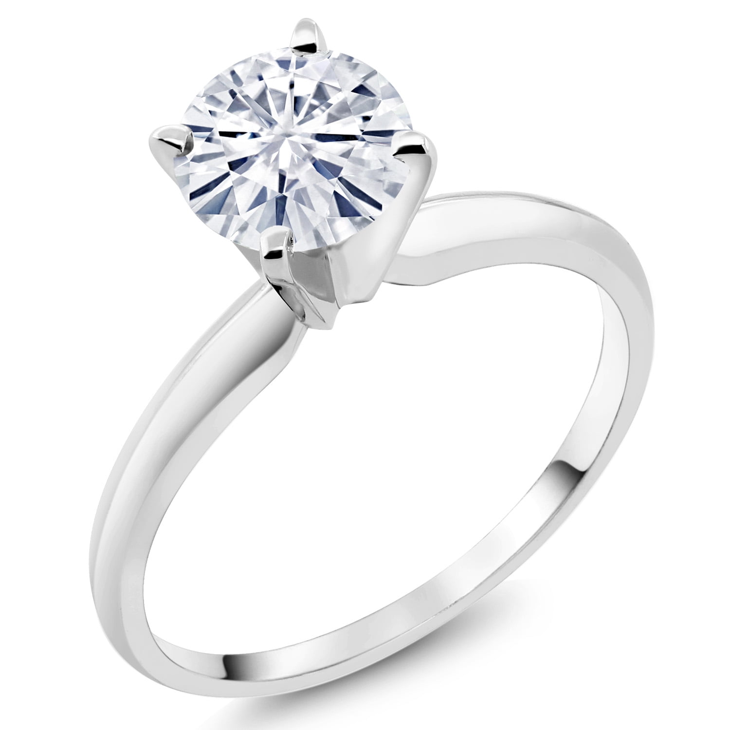 Gem Stone King 14K White Gold White Moissanite Solitaire Engagement Ring for Women | 1.00 Cttw | Round 6.5MM | Wedding Engagement Anniversary Promise Ring for Women | Size 7