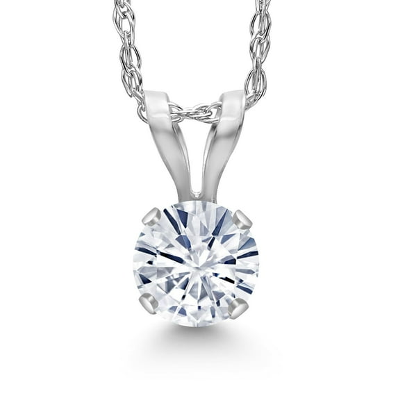 Gem Stone King 14K White Gold White Moissanite Pendant Necklace for Women | 0.23 Cttw | Gemstone Birthstone | Round 4MM | With 18 inch Chain