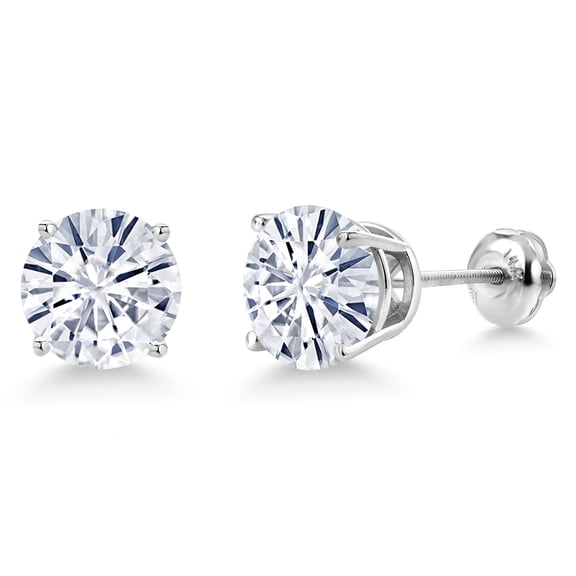 Gem Stone King 14K White Gold White Moissanite Stud Earrings for Women | 3.80 Cttw | Gemstone Birthstone | Round 8MM