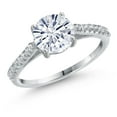 thumbnail image 1 of Gem Stone King 14K White Gold White Moissanite and White Lab Grown Diamond Engagement Ring for Women | 1.24 Cttw | Round 6.5MM | Gemstone Birthstone | Size 5, 1 of 6