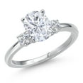 thumbnail image 1 of Gem Stone King 14K White Gold White Moissanite and White Lab Grown Diamond Engagement Ring for Women | 2.30 Cttw | Oval 9X7MM | Gemstone Birthstone | Size 8, 1 of 6