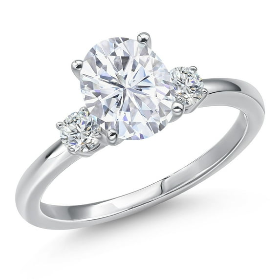 Gem Stone King 14K White Gold White Moissanite and White Lab Grown Diamond Engagement Ring for Women | 2.30 Cttw | Oval 9X7MM | Gemstone Birthstone | Size 8