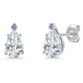 thumbnail image 1 of Gem Stone King 14K White Gold White Moissanite and Blue Tanzanite Stud Earrings for Women | 2.06 Cttw | Gemstone Birthstone | Pear Shape 8X5MM, 1 of 7