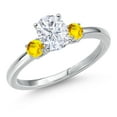 thumbnail image 1 of Gem Stone King 14K White Gold White Moissanite and Yellow Sapphire Engagement Ring for Women | 1.17 Cttw | Oval 7X5MM | Gemstone Birthstone | Size 7, 1 of 6