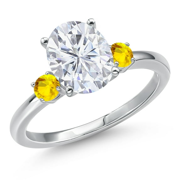 Gem Stone King 14K White Gold White Moissanite and Yellow Sapphire Engagement Ring for Women | 3.27 Cttw | Oval 10X8MM | Gemstone Birthstone | Size 5