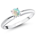 thumbnail image 1 of Gem Stone King 14K White Gold White Simulated Opal Solitaire Engagement Ring for Women (0.25 Cttw, Round Cabochon 4MM, Gemstone October Birthstone, Size 6), 1 of 5