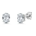 thumbnail image 1 of Gem Stone King 14K White Gold White Topaz Double Notch Stud Earrings | 2.00 Cttw | Gemstone November Birthstone | Oval 7X5MM | Gold Earrings for Women Men, 1 of 6
