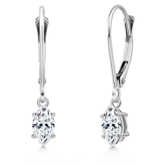 Gem Stone King 14K White Gold White Zirconia Earrings for Women | 0.48 Cttw | Gemstone Birthstone | Marquise 6X3MM