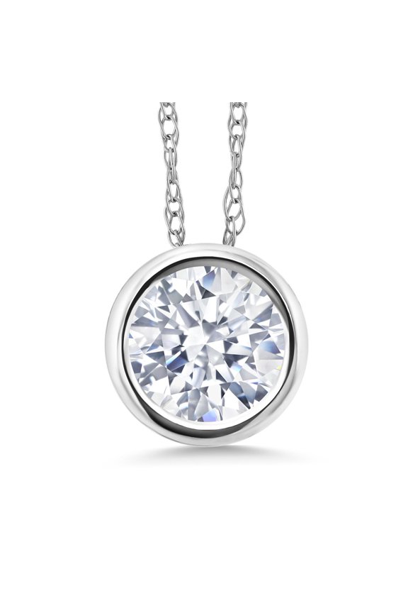 14K White Gold White Zirconia Pendant Necklace for Women (0.84 Cttw, Gemstone, Round 6MM, with 18 inch Chain)