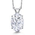 thumbnail image 1 of Gem Stone King 14K White Gold White Zirconia Pendant Necklace for Women | 4.27 Cttw | Gemstone Birthstone | Oval 10X8MM | With 18 inch Chain, 1 of 6