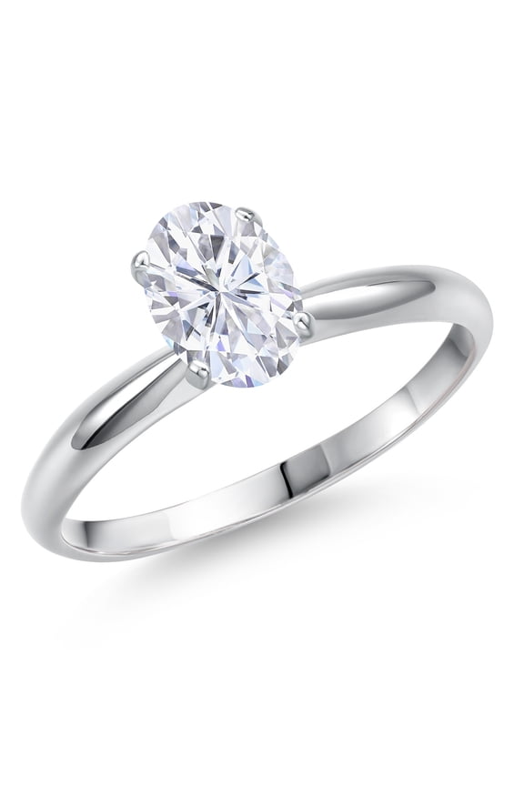 14K White Gold White Zirconia Solitaire Engagement Ring for Women | 1.50 Cttw | Oval 7X5MM | Gemstone Birthstone | Size 9