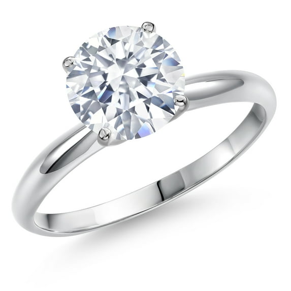 Gem Stone King 14K White Gold White Zirconia Solitaire Engagement Ring for Women | 2.00 Cttw | Round 8MM | Gemstone Birthstone | Size 8