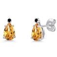 thumbnail image 1 of Gem Stone King 14K White Gold Yellow Citrine and Black Diamond Teardrop Stud Earrings for Women | 1.70 Cttw | Gemstone November Birthstone | Pear Shape 7X5MM, 1 of 6
