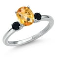 thumbnail image 1 of Gem Stone King 14K White Gold Yellow Citrine and Black Onyx Engagement Ring for Women | 1.45 Cttw | Oval Checkerboard 8X6MM | Gemstone November Birthstone | Size 8, 1 of 6