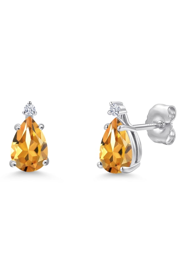 14K White Gold Yellow Citrine Teardrop Stud Earrings for Women | 1.71 Cttw | Gemstone November Birthstone | Pear Shape 7X5MM