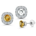 thumbnail image 1 of Gem Stone King 14K White Gold Yellow Citrine and White Lab Grown Diamond Removable Earrings Jackets for Women | 0.88 Cttw | Gemstone November Birthstone | Round 4.5MM, 1 of 6