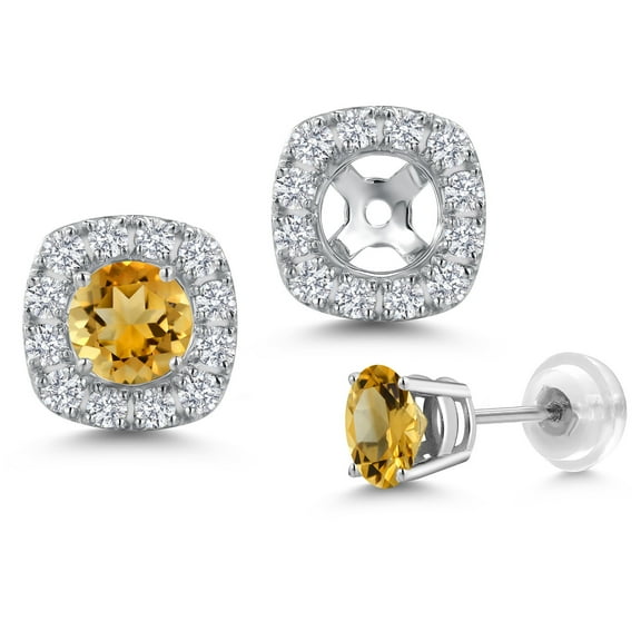 Gem Stone King 14K White Gold Yellow Citrine and White Lab Grown Diamond Removable Earrings Jackets for Women | 0.88 Cttw | Gemstone November Birthstone | Round 4.5MM