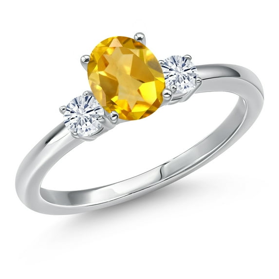 Gem Stone King 14K White Gold Yellow Citrine and White Moissanite Engagement Ring for Women | 0.95 Cttw | Oval 7X5MM | Gemstone November Birthstone | Size 7