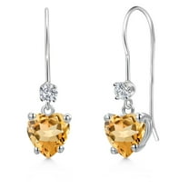 Gem Stone King 14K White Gold Yellow Citrine and Lab Grown Diamond Earrings for Women | 1.43 Cttw | Gemstone November Birthstone | Heart Shape 6MM
