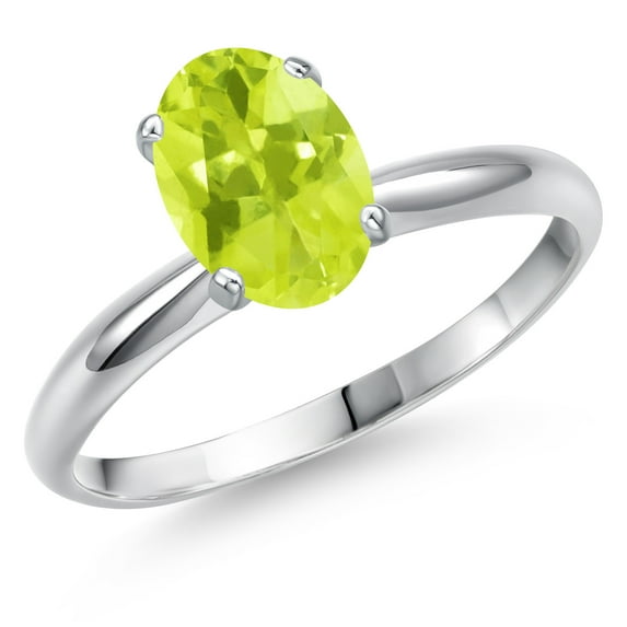 Gem Stone King 14K White Gold Yellow Lemon Quartz Solitaire Engagement Ring for Women | 1.10 Cttw | Oval 8X6MM | Gemstone Birthstone | Size 5