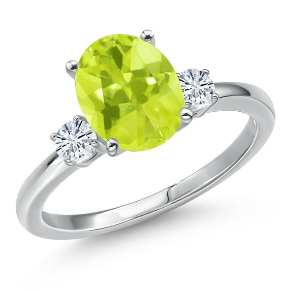 Gem Stone King 14K White Gold Yellow Lemon Quartz and White Moissanite Engagement Ring for Women | 2.20 Cttw | Oval 10X8MM | Gemstone Birthstone | Size 9