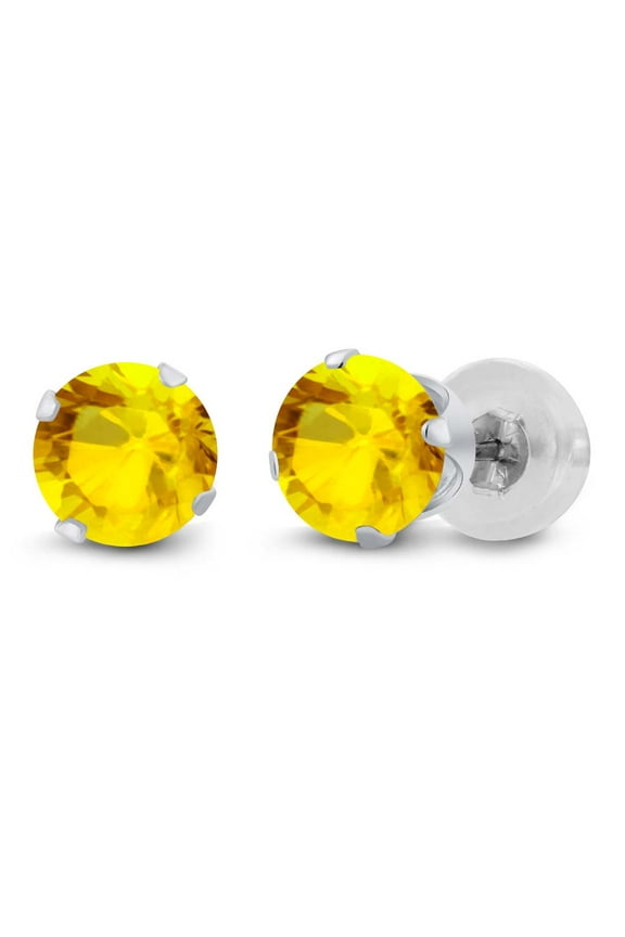 14K White Gold Yellow Sapphire Stud Earrings for Women Men (0.72 Cttw, Gemstone September Birthstone, Round 4MM)