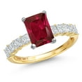 thumbnail image 1 of Gem Stone King 14K White And Yellow Gold Red Created Ruby and Lab Grown Diamond Engagement Ring for Women | 4.76 Cttw | Emerald Cut 10X8MM | Wedding Engagement Anniversary Ring for Women  | Size 5, 1 of 6